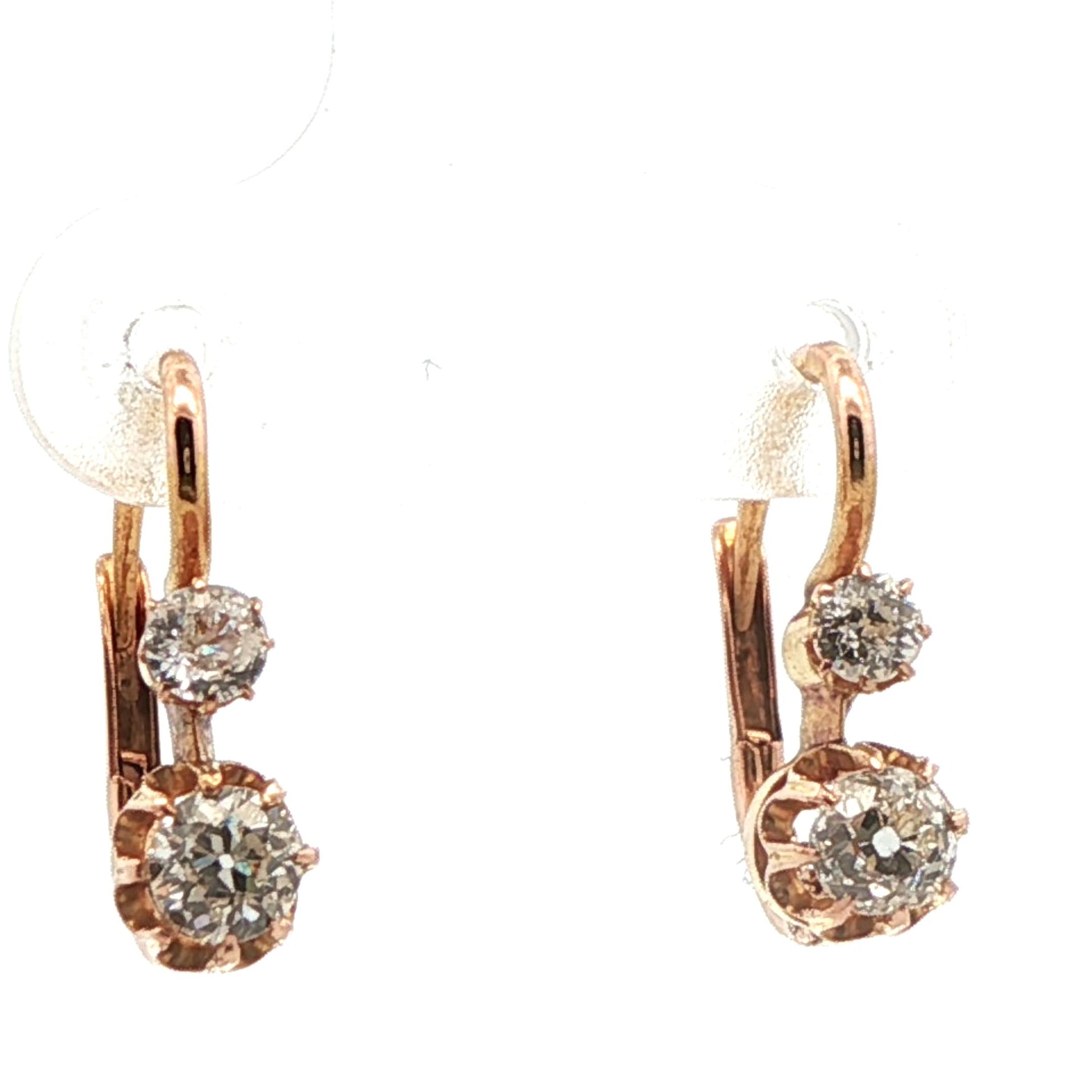 18k Yellow Gold Victorian Old European Cut Diamond Earrings