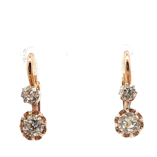 18k Yellow Gold Victorian Old European Cut Diamond Earrings
