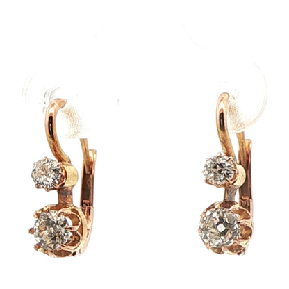 18k Yellow Gold Victorian Old European Cut Diamond Earrings
