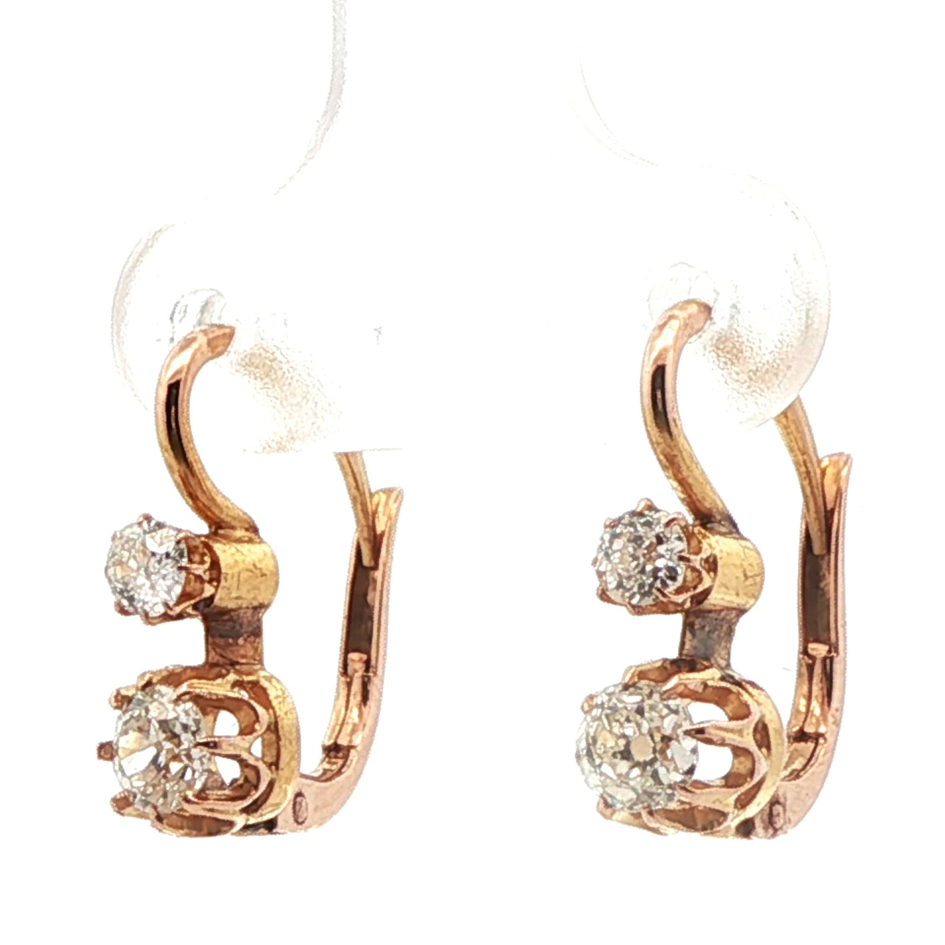 18k Yellow Gold Victorian Old European Cut Diamond Earrings