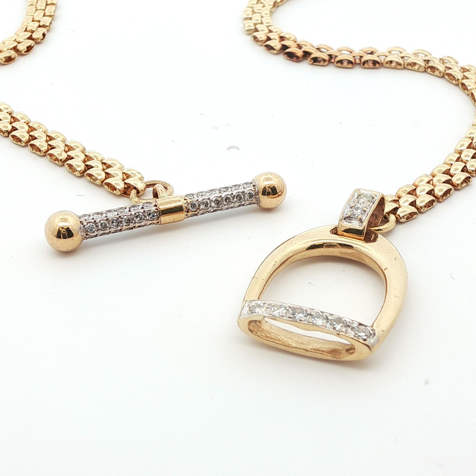 14k Yellow Gold & Diamond Stirrup Toggle Necklace