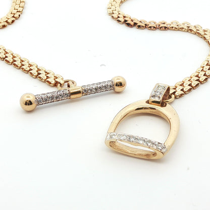 14k Yellow Gold & Diamond Stirrup Toggle Necklace