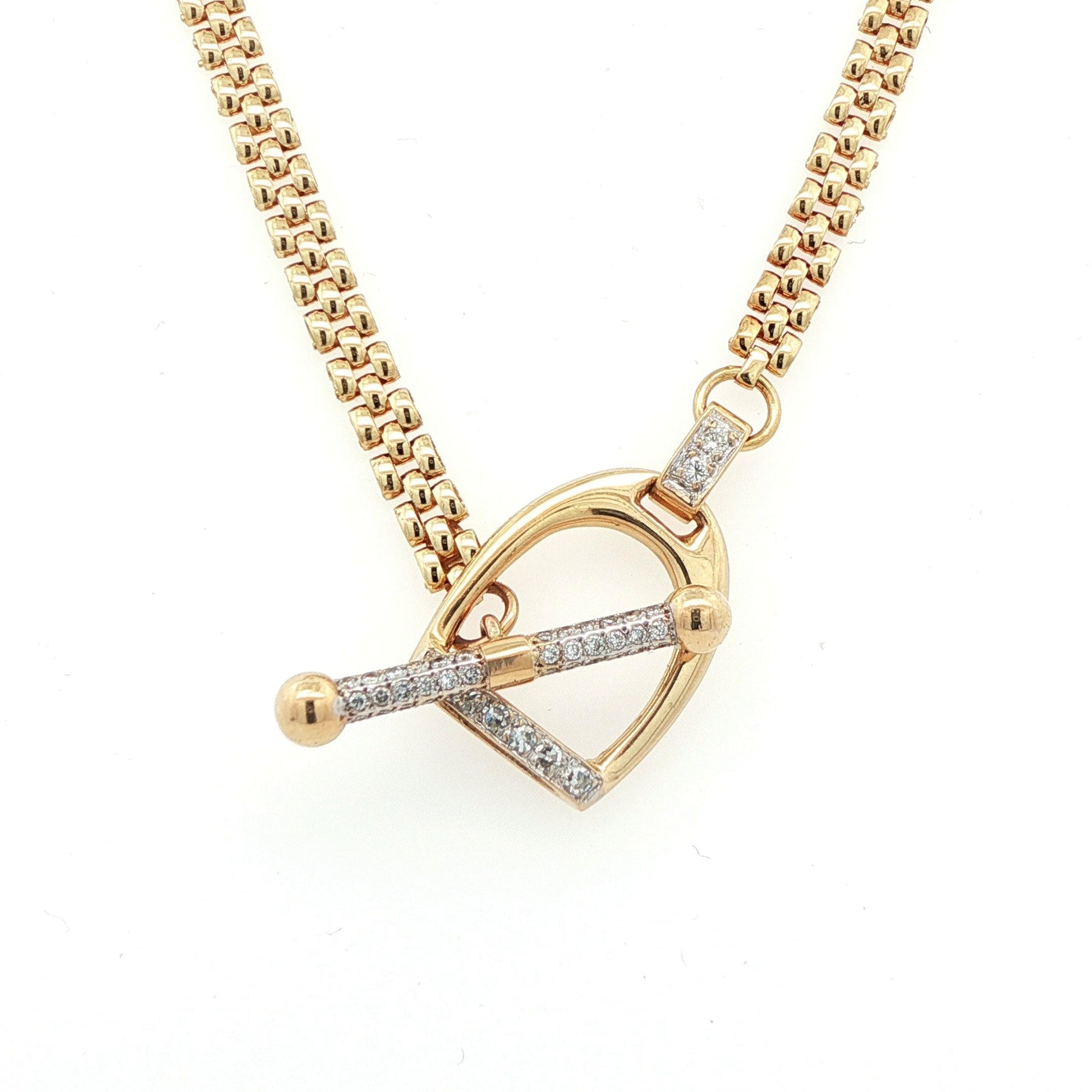14k Yellow Gold & Diamond Stirrup Toggle Necklace