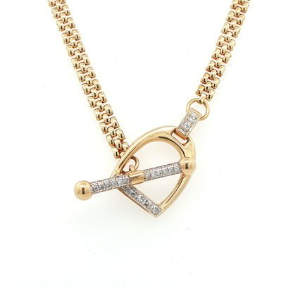14k Yellow Gold & Diamond Stirrup Toggle Necklace