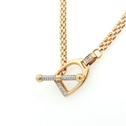 14k Yellow Gold & Diamond Stirrup Toggle Necklace