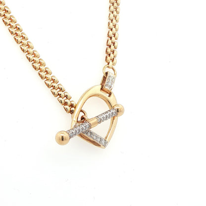 14k Yellow Gold & Diamond Stirrup Toggle Necklace