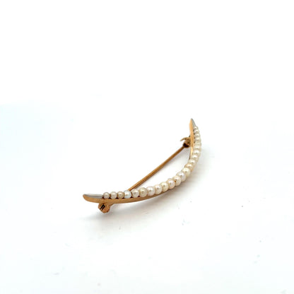 14k Yellow Gold & Pearl Crescent Brooch