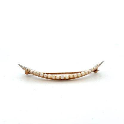 14k Yellow Gold & Pearl Crescent Brooch