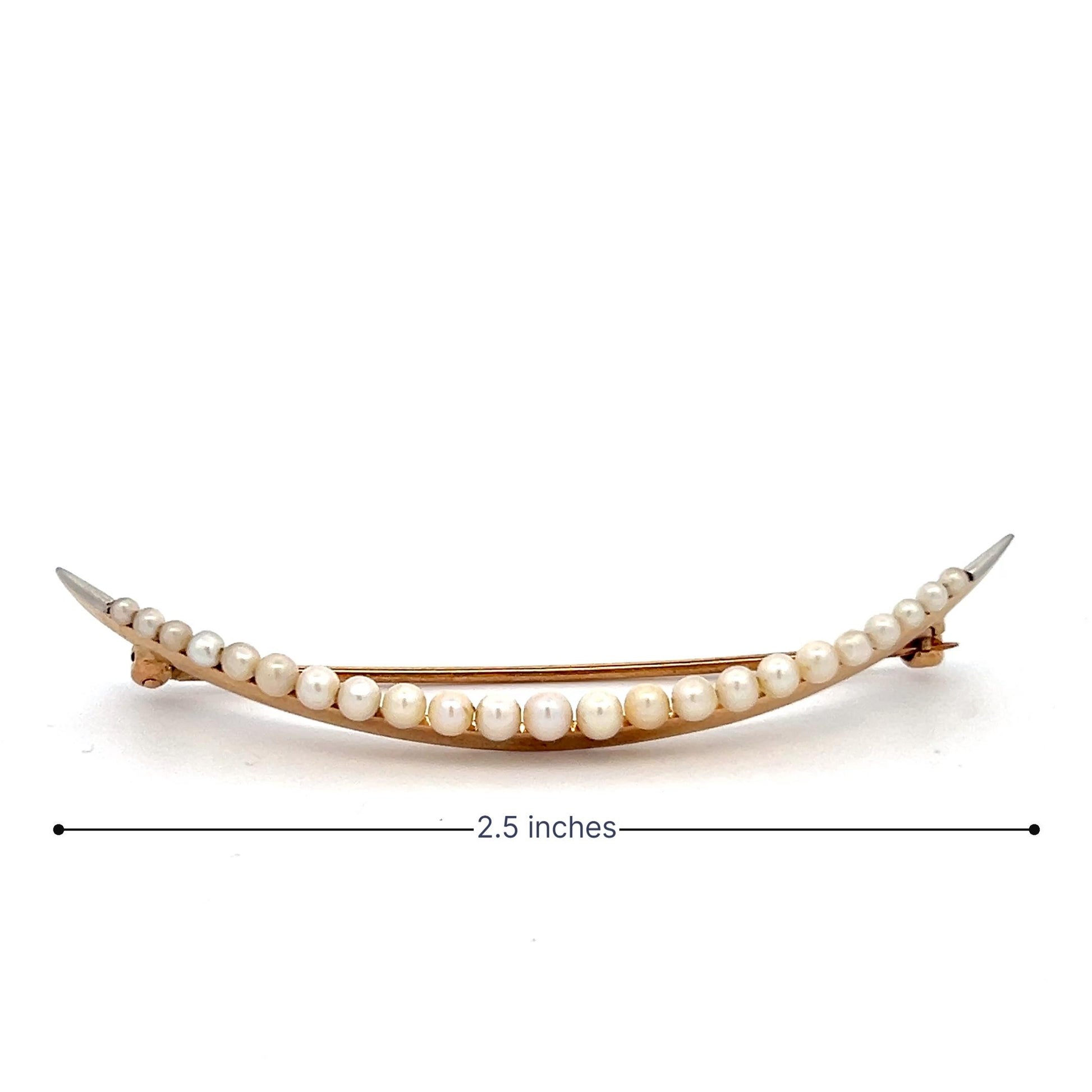 14k Yellow Gold & Pearl Crescent Brooch
