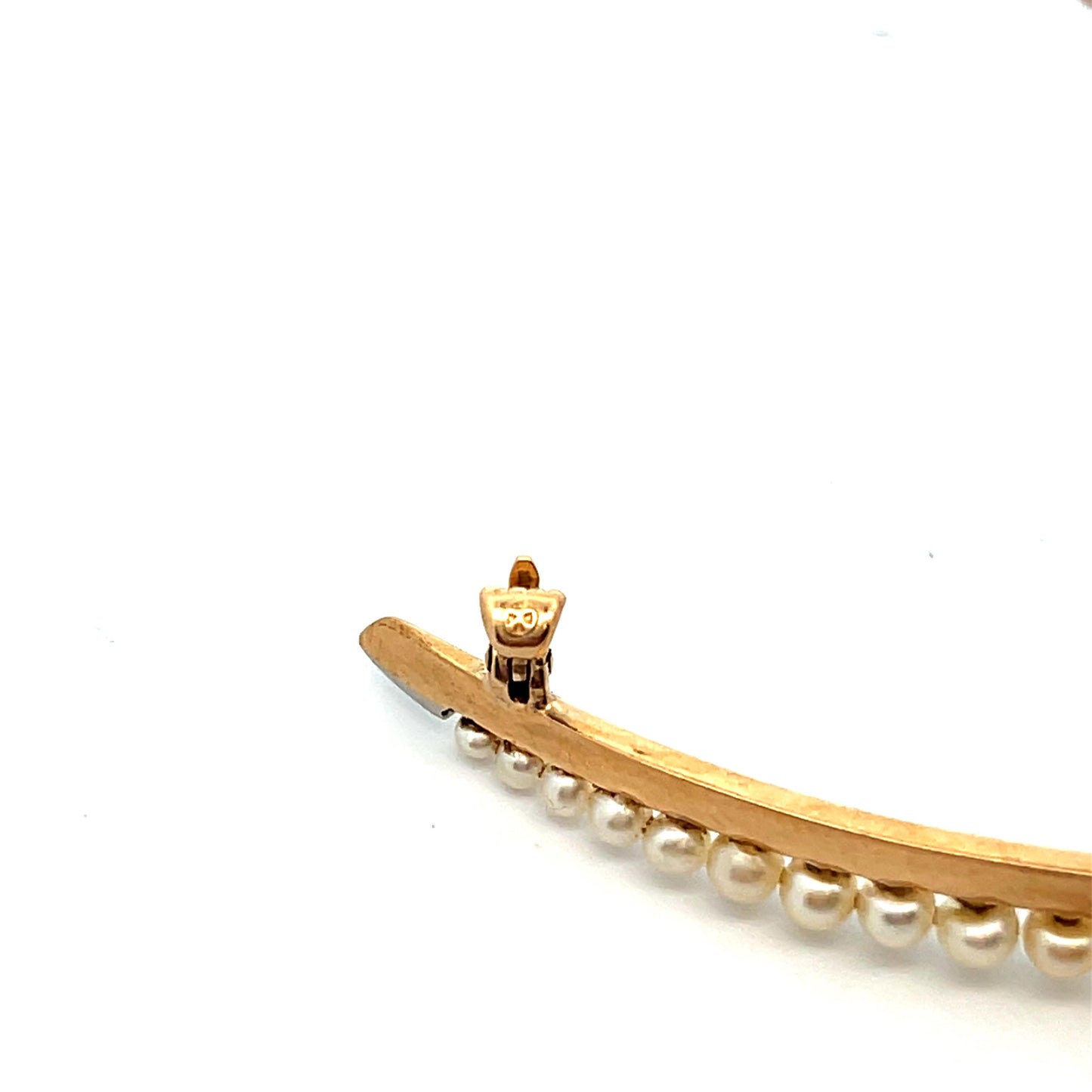 14k Yellow Gold & Pearl Crescent Brooch