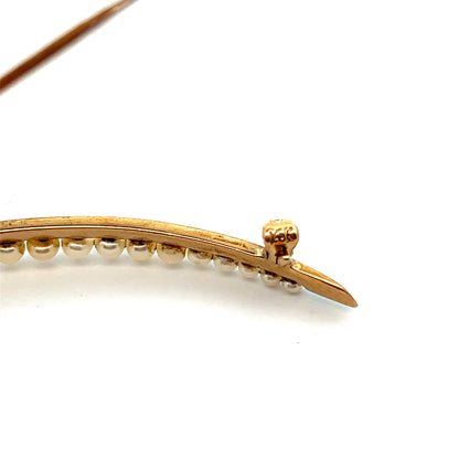 14k Yellow Gold & Pearl Crescent Brooch