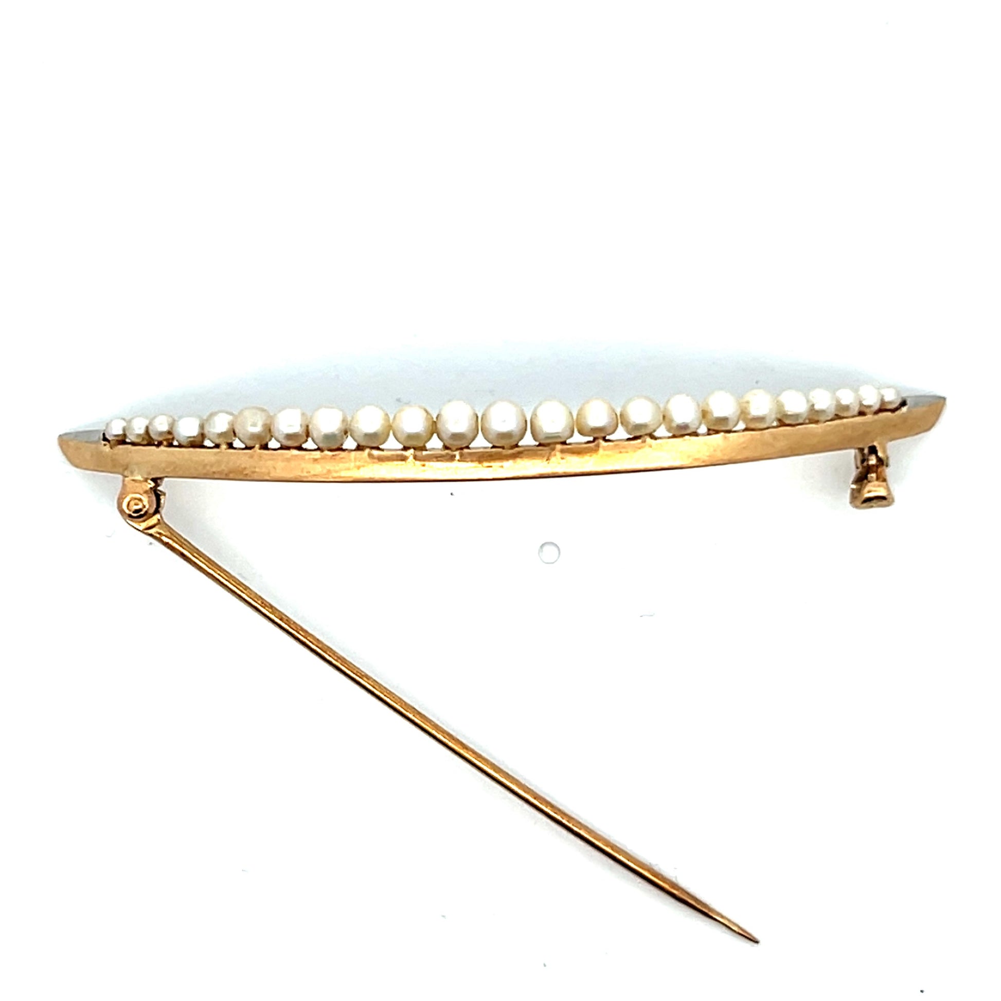 14k Yellow Gold & Pearl Crescent Brooch