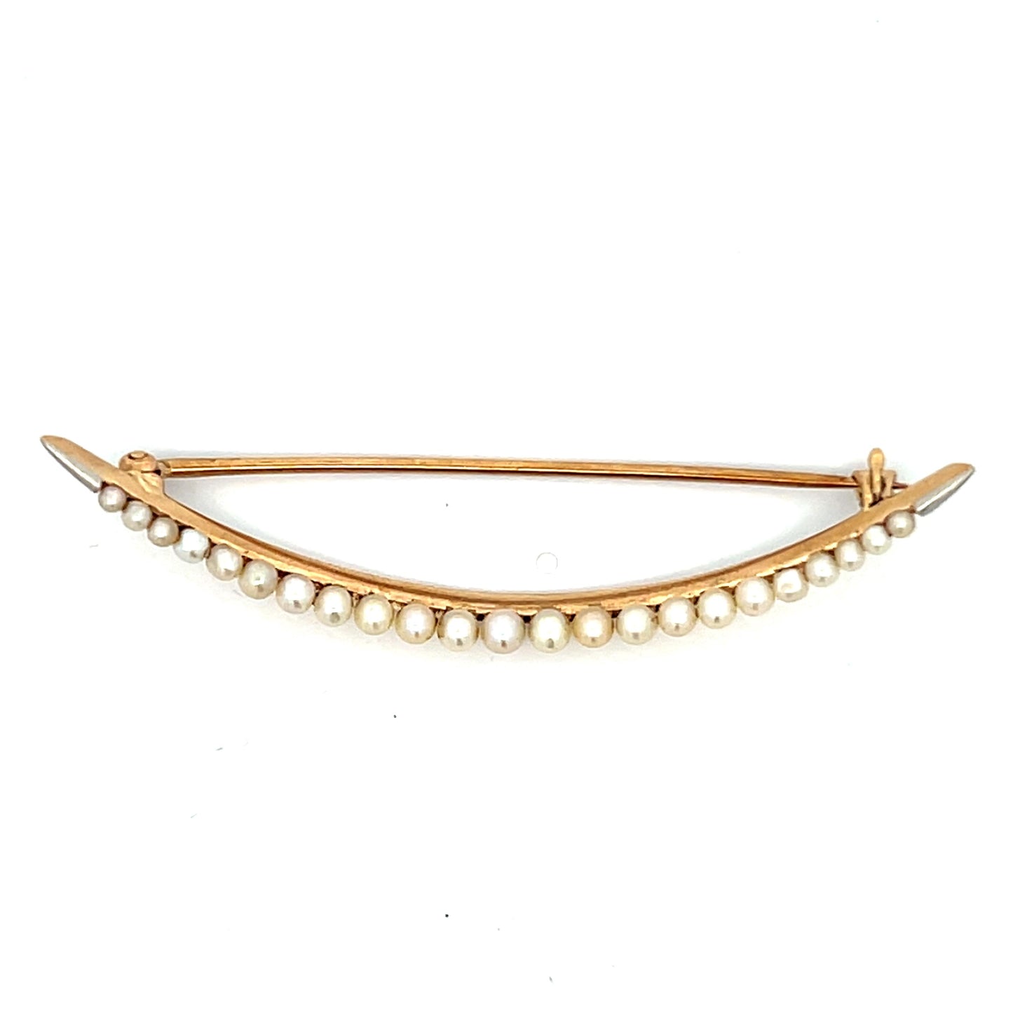 14k Yellow Gold & Pearl Crescent Brooch