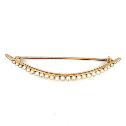14k Yellow Gold & Pearl Crescent Brooch
