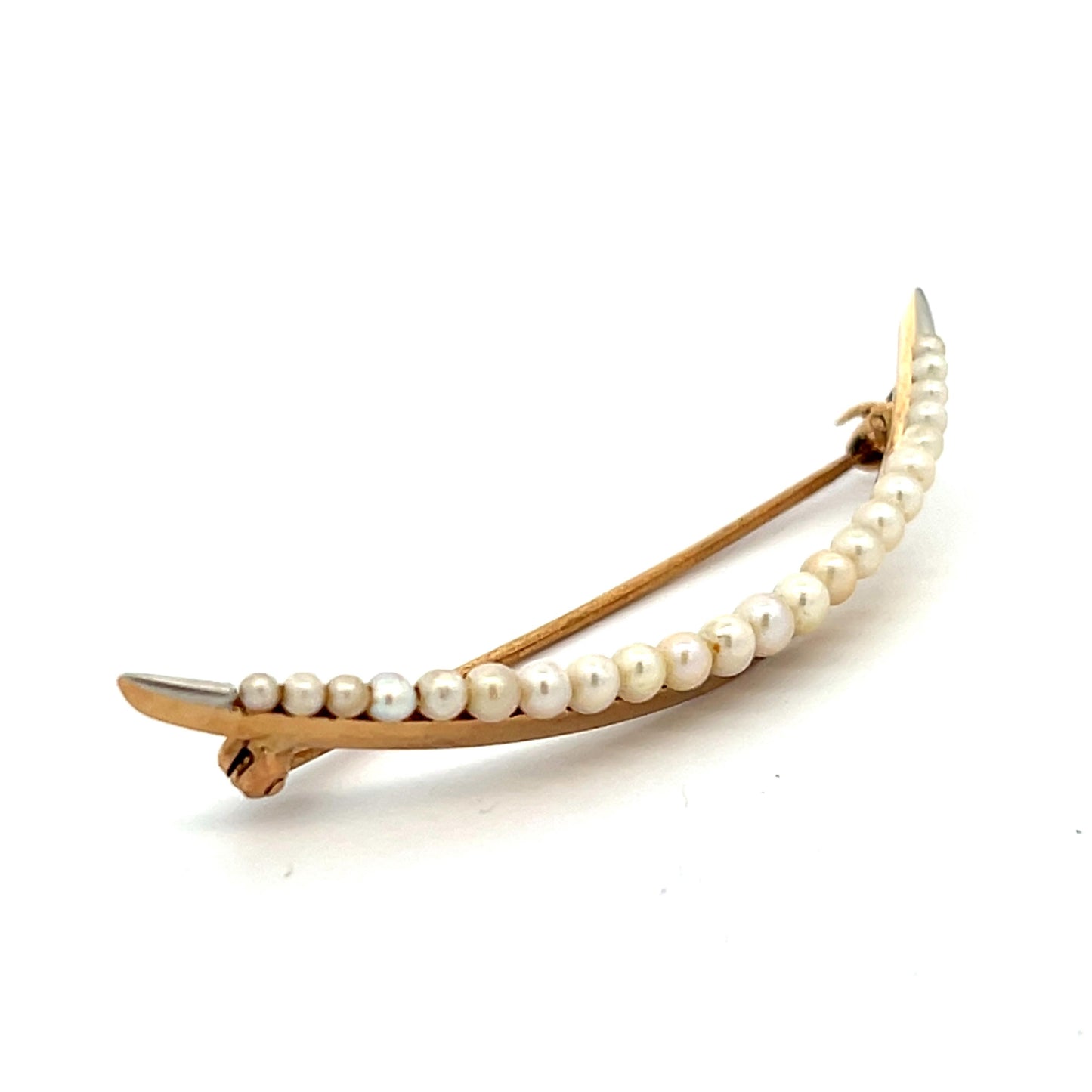 14k Yellow Gold & Pearl Crescent Brooch