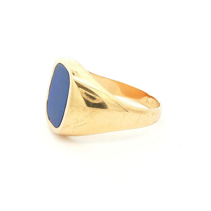 Large 14k Yellow Gold Inlaid Lapis Ring