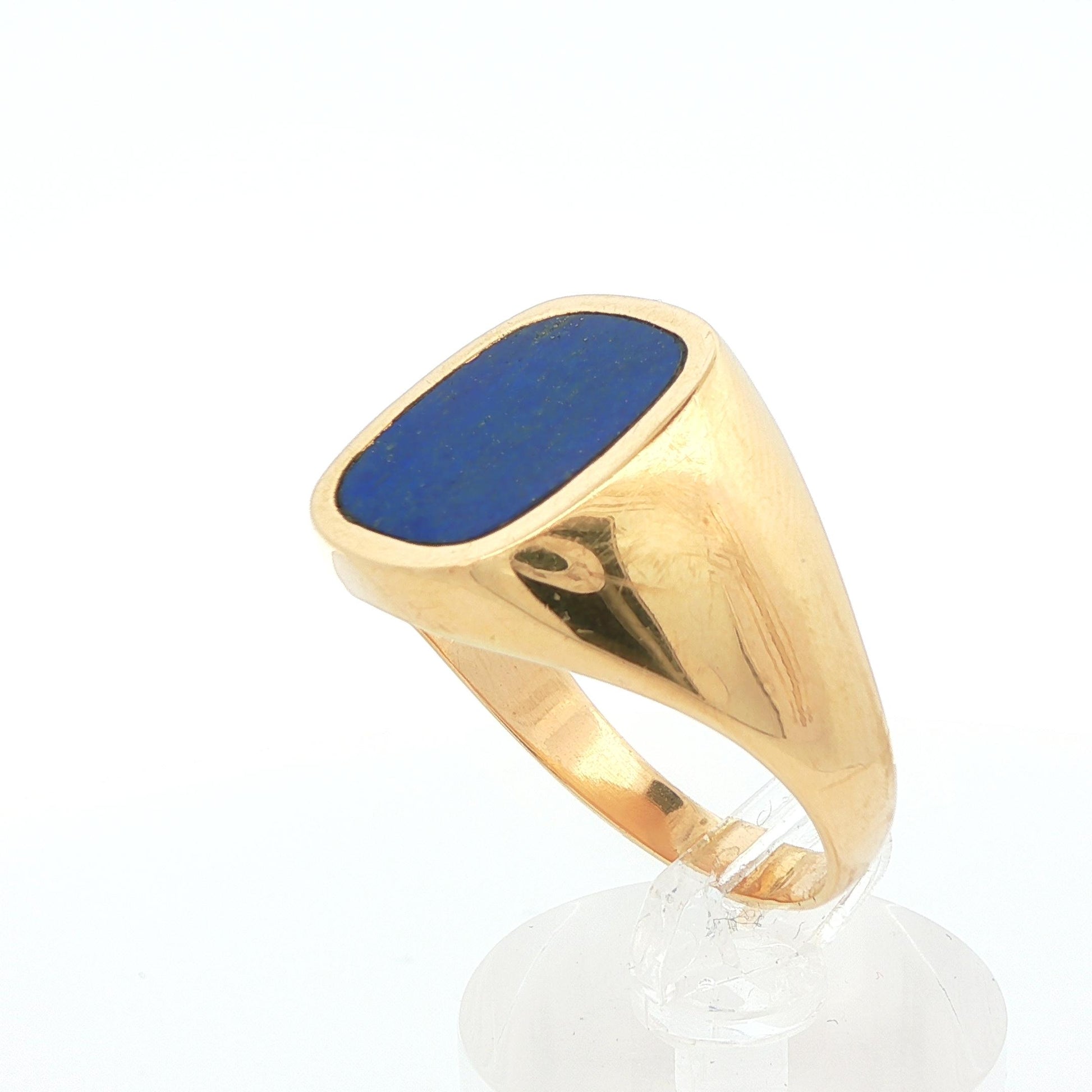 Large 14k Yellow Gold Inlaid Lapis Ring
