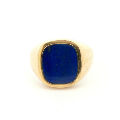 Large 14k Yellow Gold Inlaid Lapis Ring