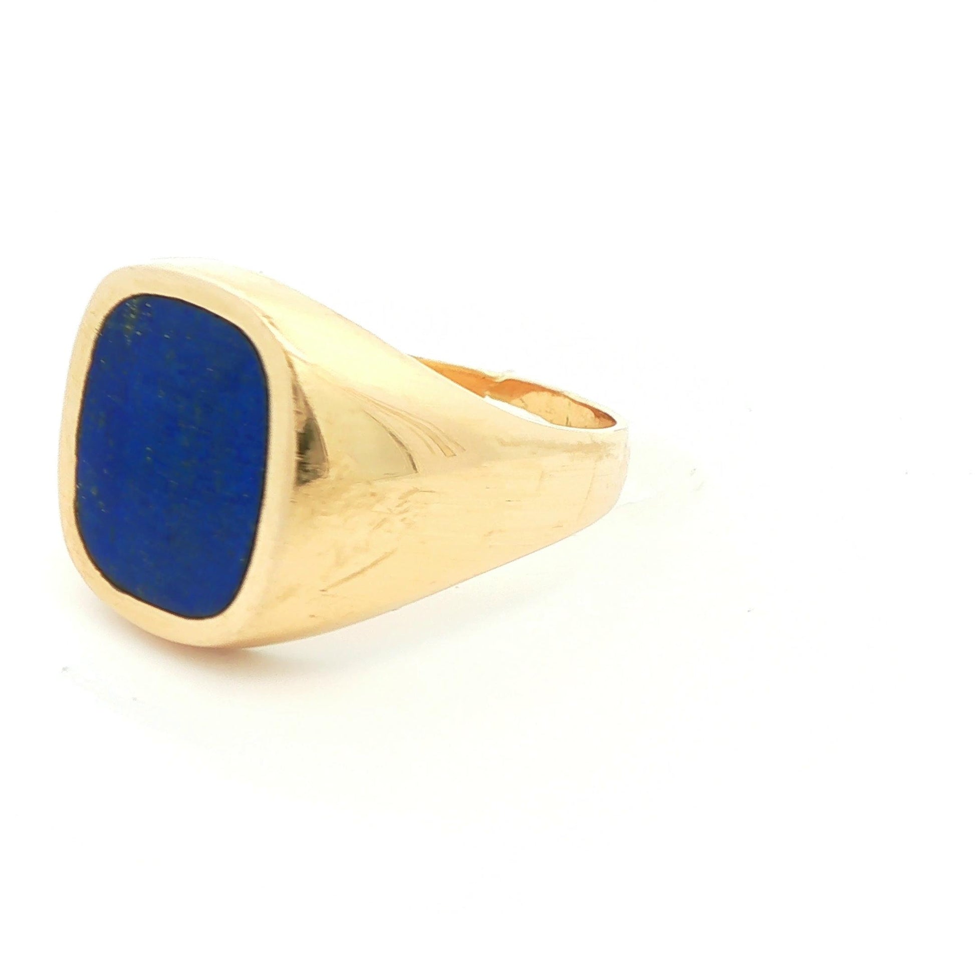 Large 14k Yellow Gold Inlaid Lapis Ring