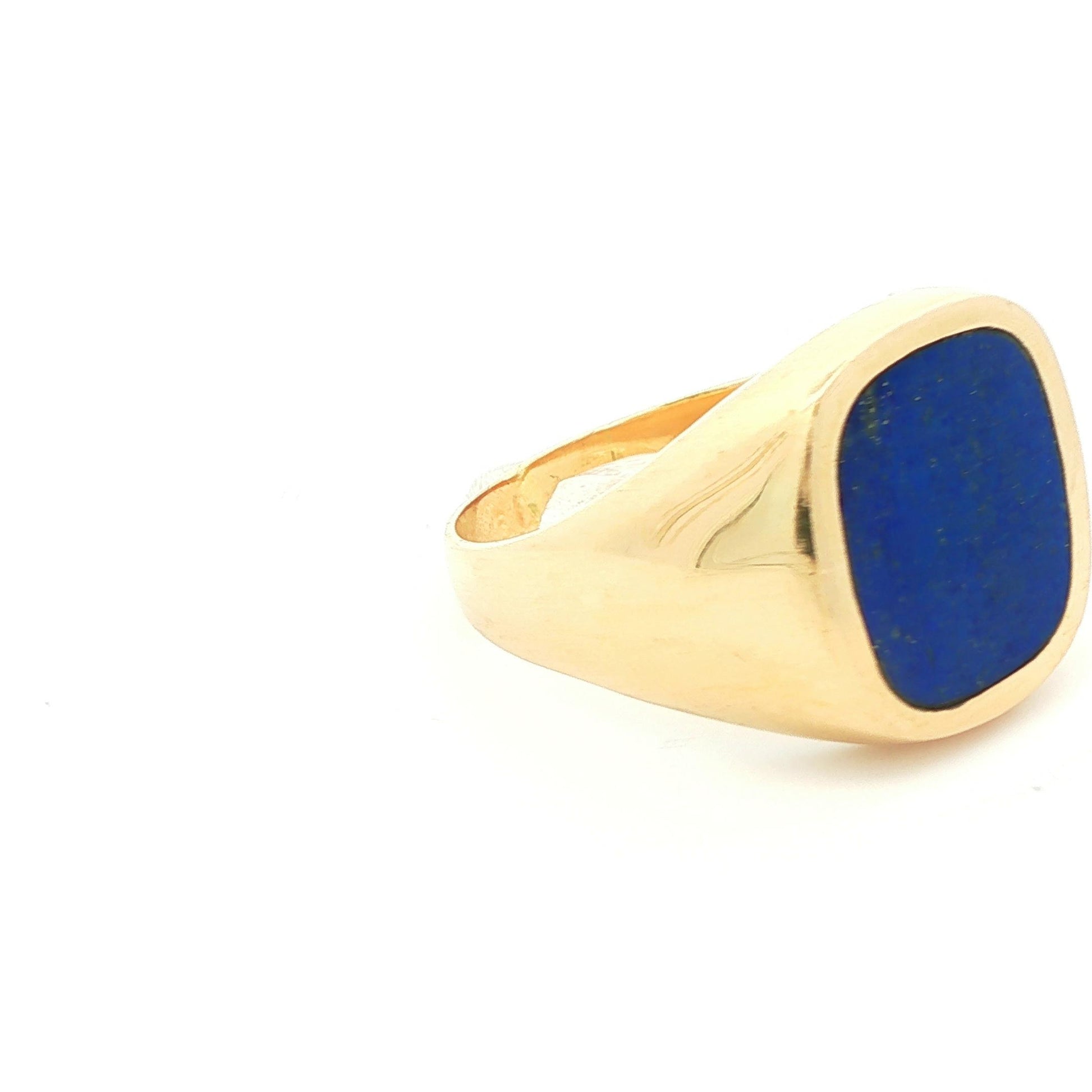 Large 14k Yellow Gold Inlaid Lapis Ring