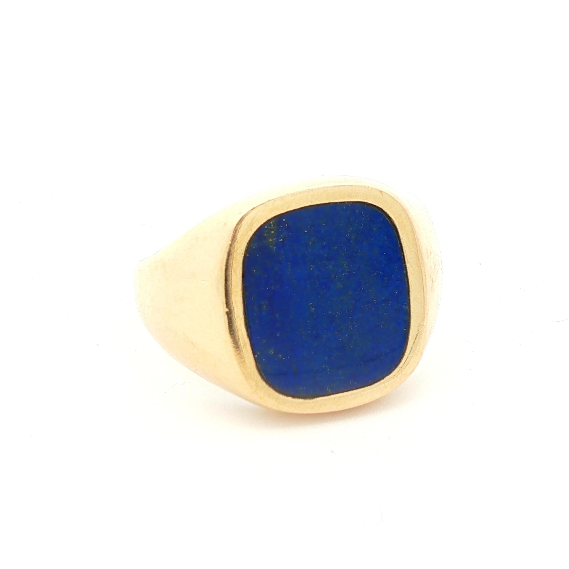 Large 14k Yellow Gold Inlaid Lapis Ring