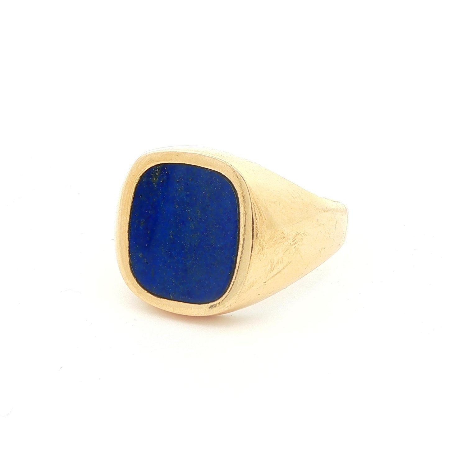 Large 14k Yellow Gold Inlaid Lapis Ring