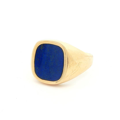 Large 14k Yellow Gold Inlaid Lapis Ring