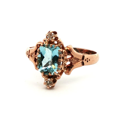 10k Yellow Gold Aquamarine & Diamond Victorian Ring