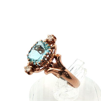 10k Yellow Gold Aquamarine & Diamond Victorian Ring