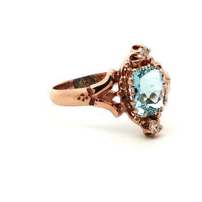10k Yellow Gold Aquamarine & Diamond Victorian Ring