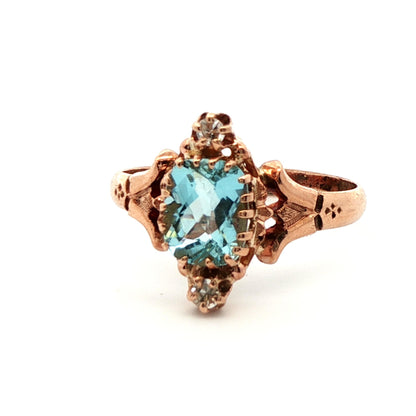 10k Yellow Gold Aquamarine & Diamond Victorian Ring