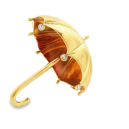 Tiffany & Co. 18k Yellow Gold & Diamond Umbrella Pin/Brooch