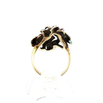 14k Yellow Gold Enameled Flower & Diamond Ring