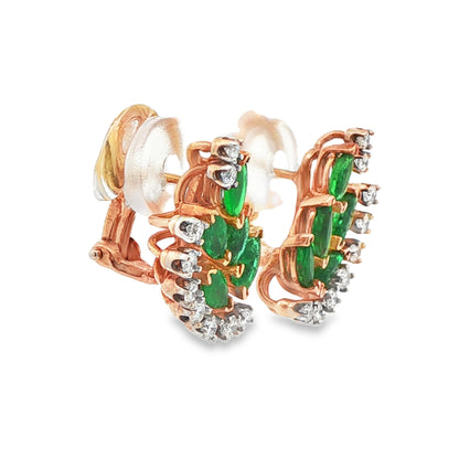 14k Yellow Gold Emerald & Diamond Flower Earrings