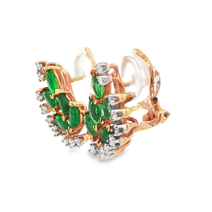 14k Yellow Gold Emerald & Diamond Flower Earrings