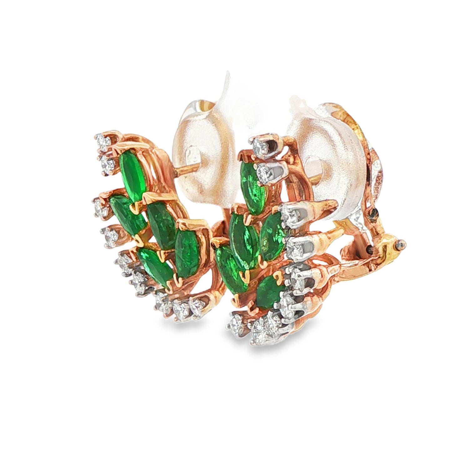 14k Yellow Gold Emerald & Diamond Flower Earrings