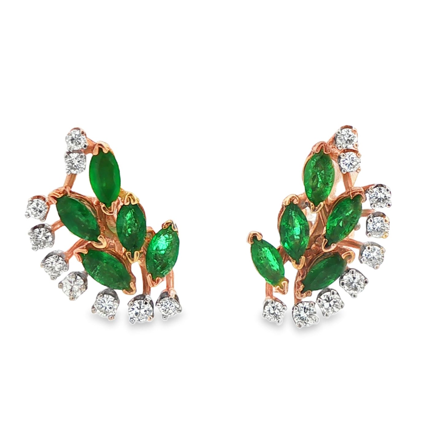 14k Yellow Gold Emerald & Diamond Flower Earrings
