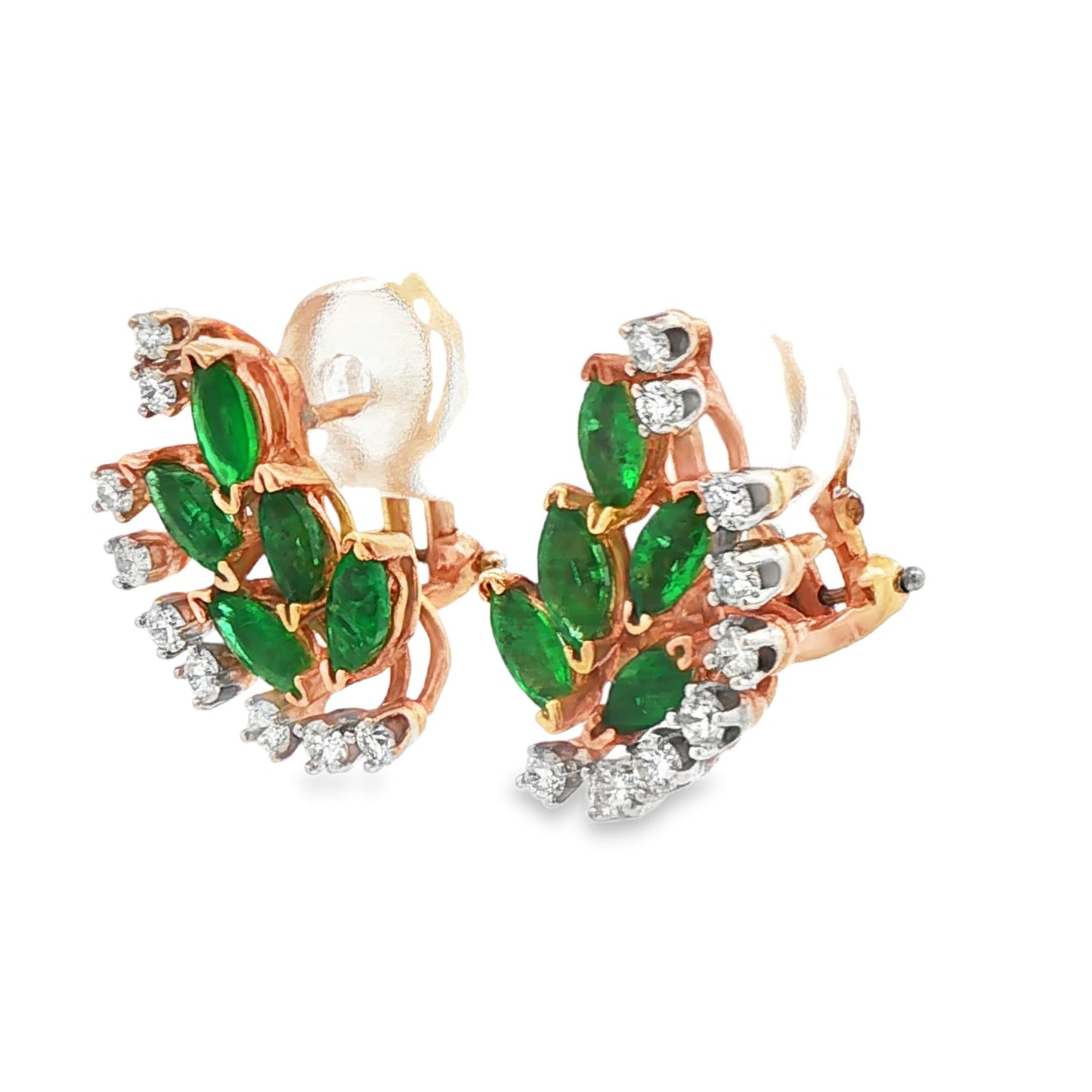 14k Yellow Gold Emerald & Diamond Flower Earrings