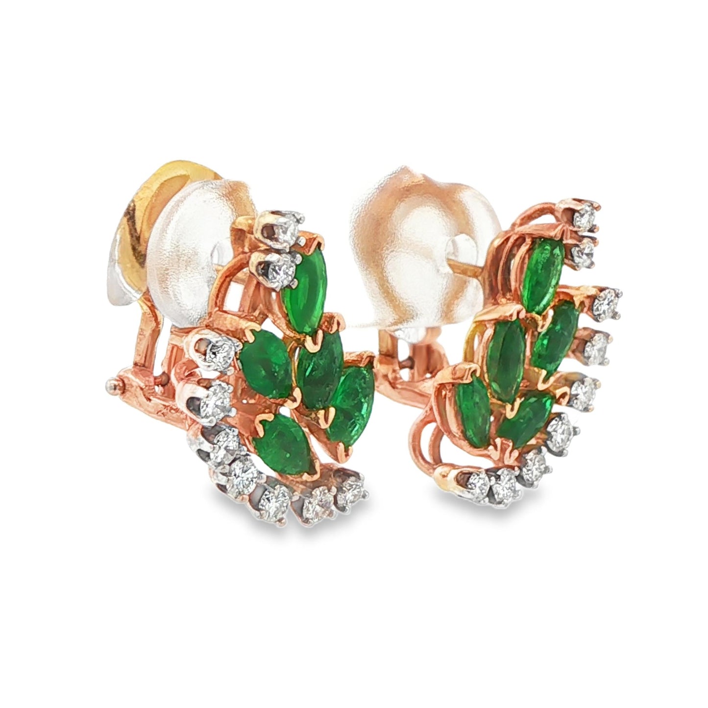14k Yellow Gold Emerald & Diamond Flower Earrings