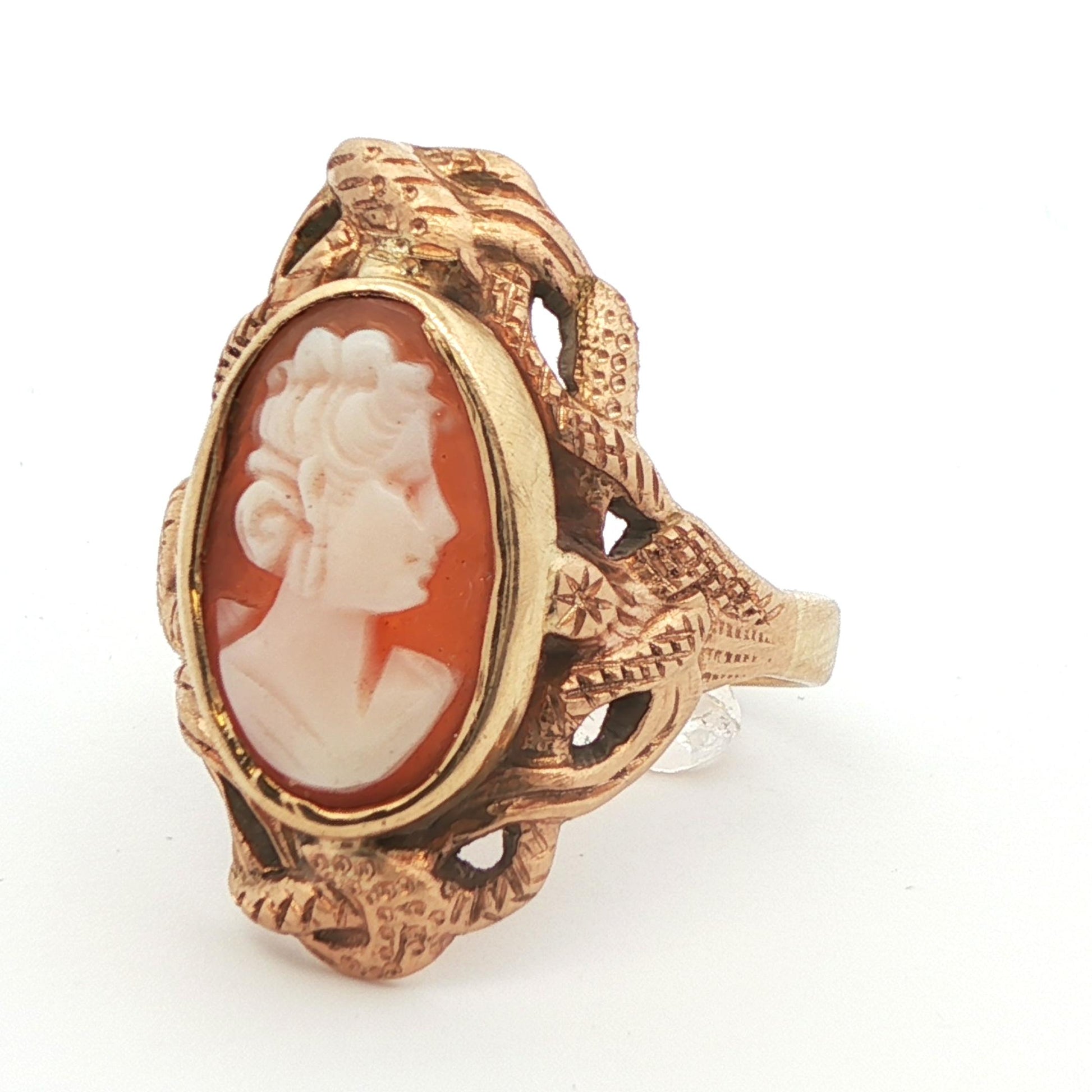 14k Yellow Gold Cameo Snake Ring 1890 Edwardian