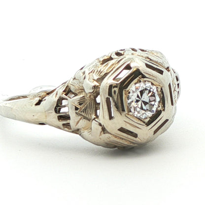 18k White Gold 1925 Antique Art Deco Diamond Ring