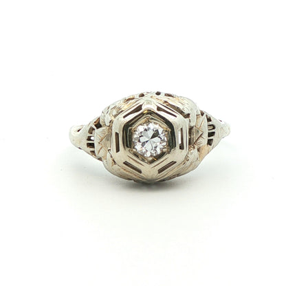 18k White Gold 1925 Antique Art Deco Diamond Ring
