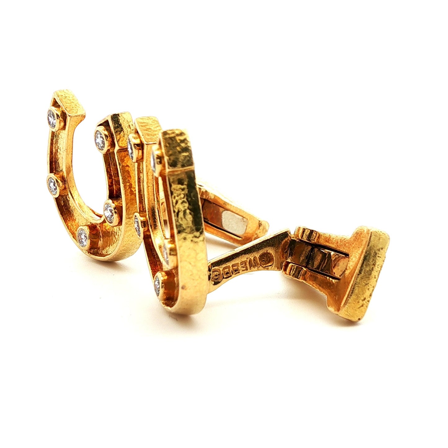 Signed David Webb 1960s 18k Yellow Gold & Diamond Horseshoe Cufflinks