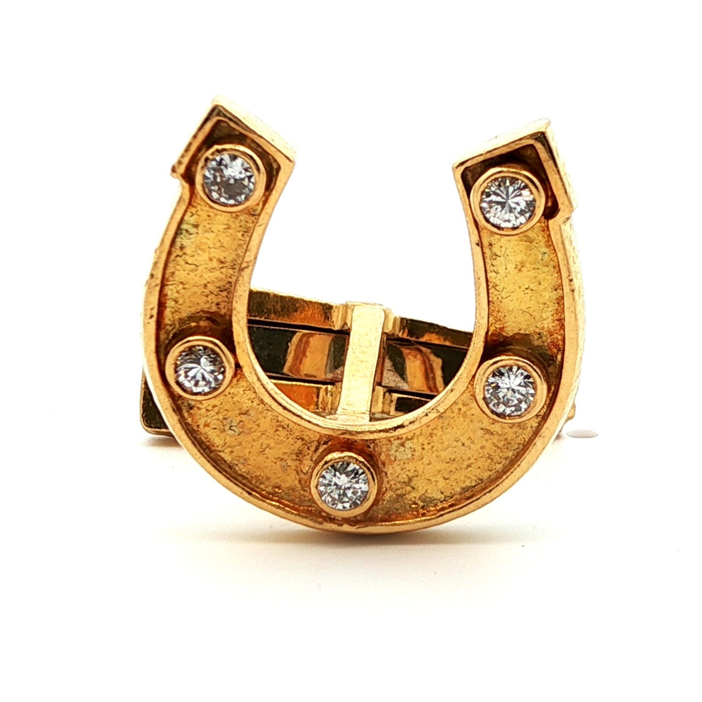 Signed David Webb 1960s 18k Yellow Gold & Diamond Horseshoe Cufflinks