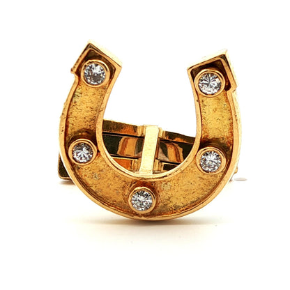 Signed David Webb 1960s 18k Yellow Gold & Diamond Horseshoe Cufflinks