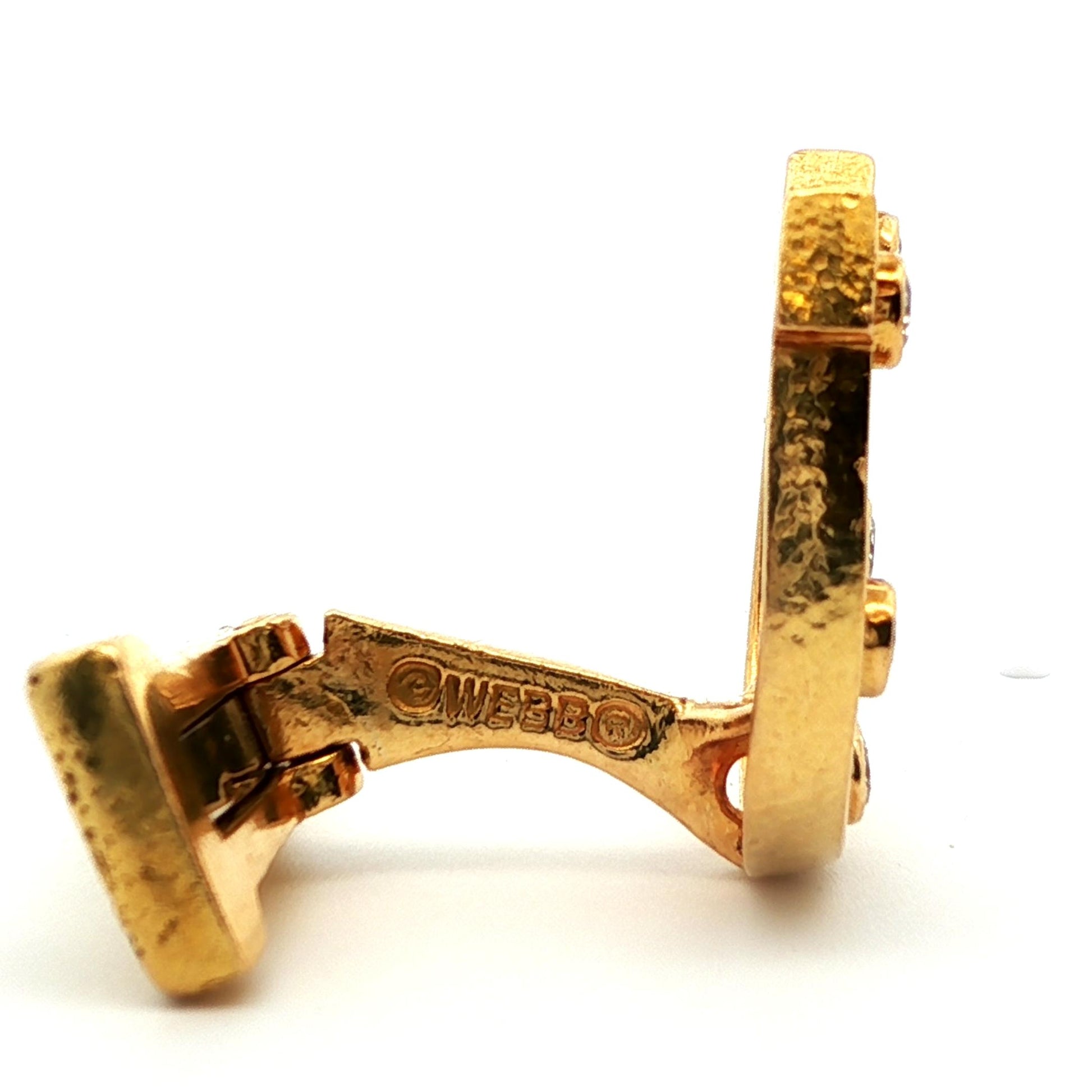Signed David Webb 1960s 18k Yellow Gold & Diamond Horseshoe Cufflinks