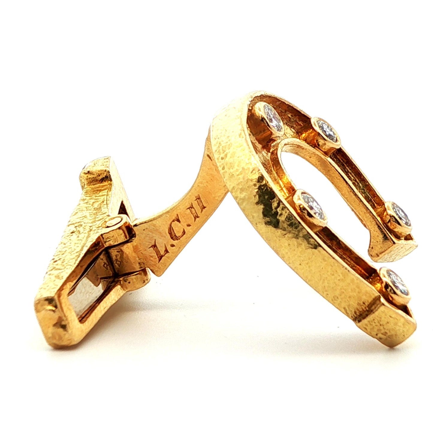 Signed David Webb 1960s 18k Yellow Gold & Diamond Horseshoe Cufflinks