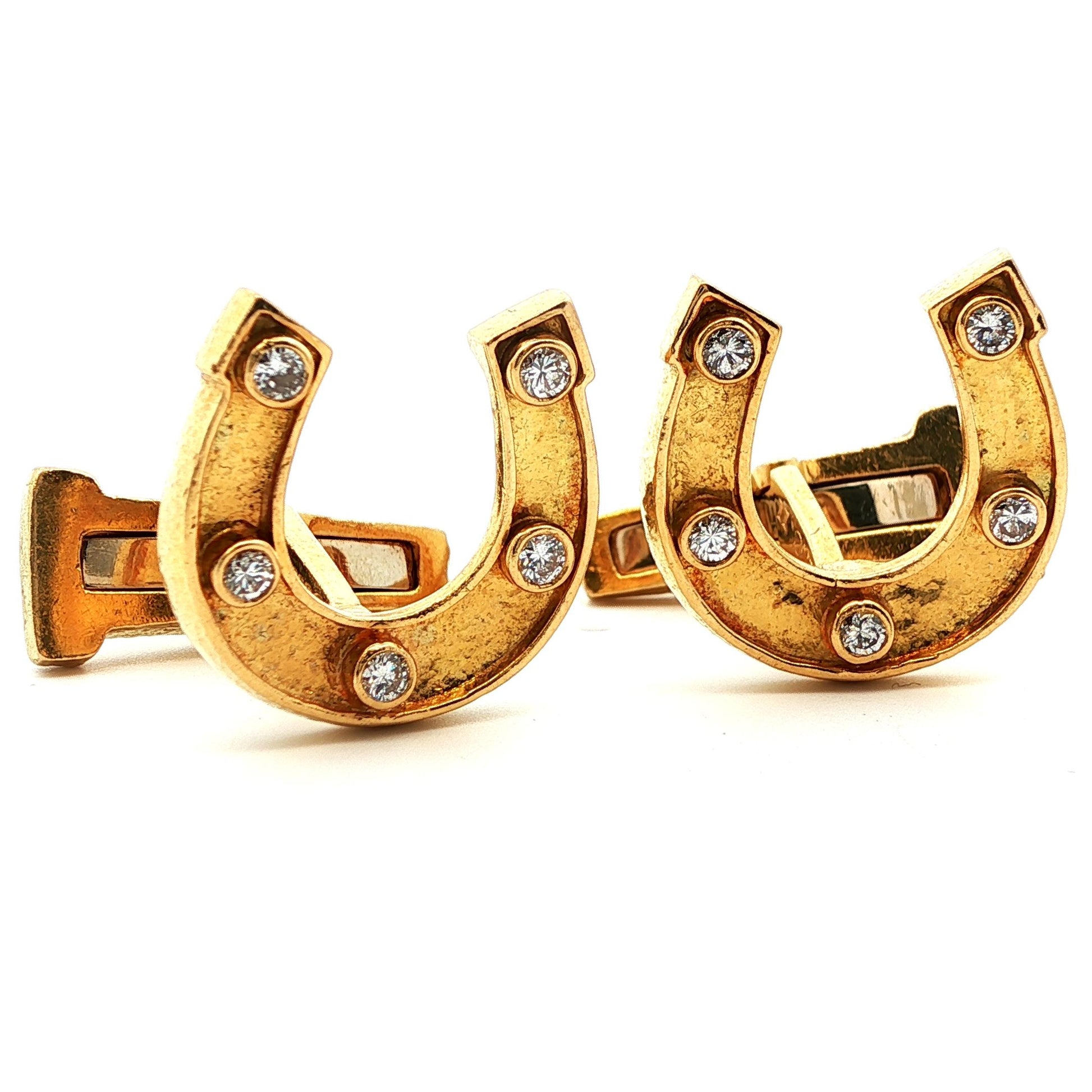 Signed David Webb 1960s 18k Yellow Gold & Diamond Horseshoe Cufflinks