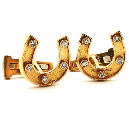 Signed David Webb 1960s 18k Yellow Gold & Diamond Horseshoe Cufflinks