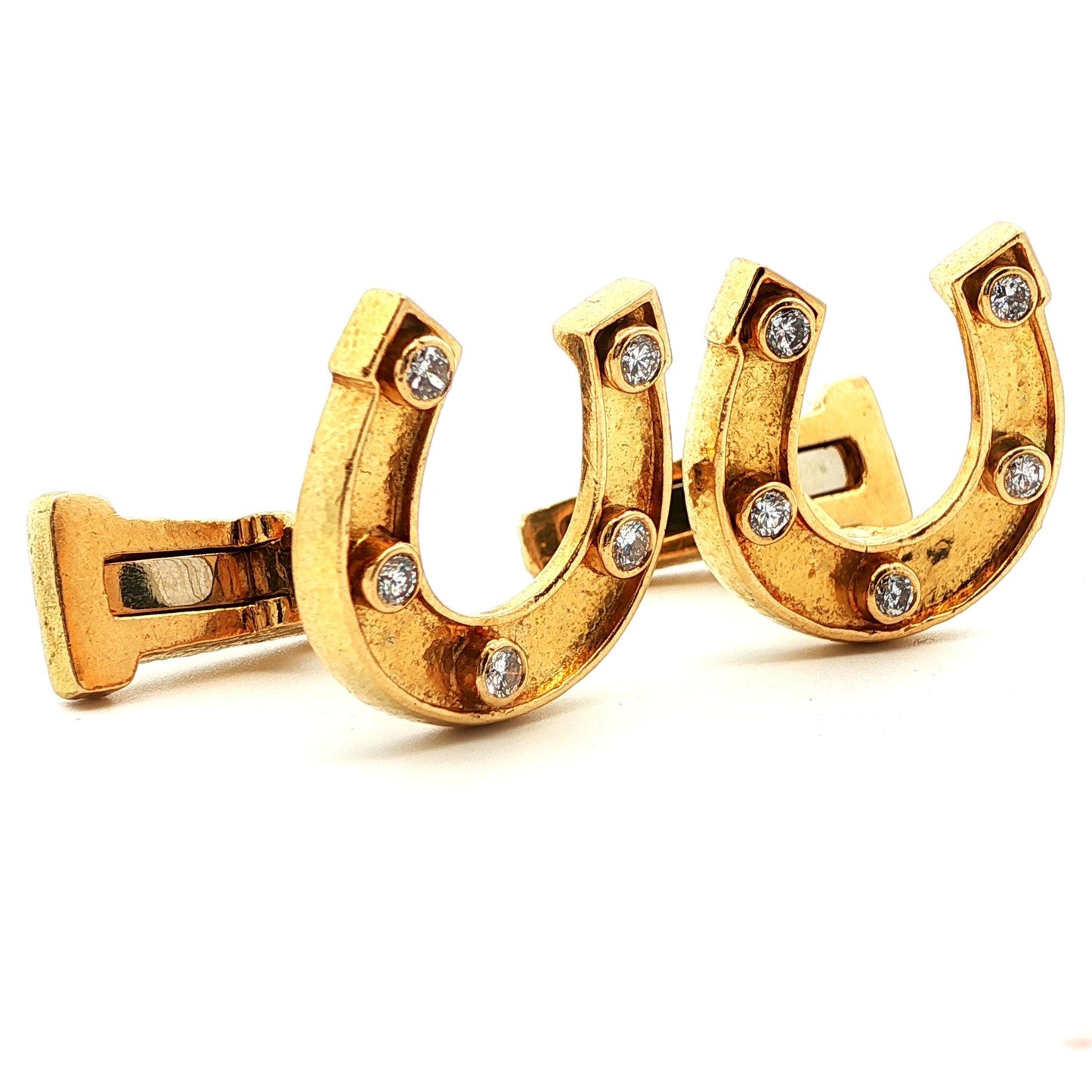 Signed David Webb 1960s 18k Yellow Gold & Diamond Horseshoe Cufflinks